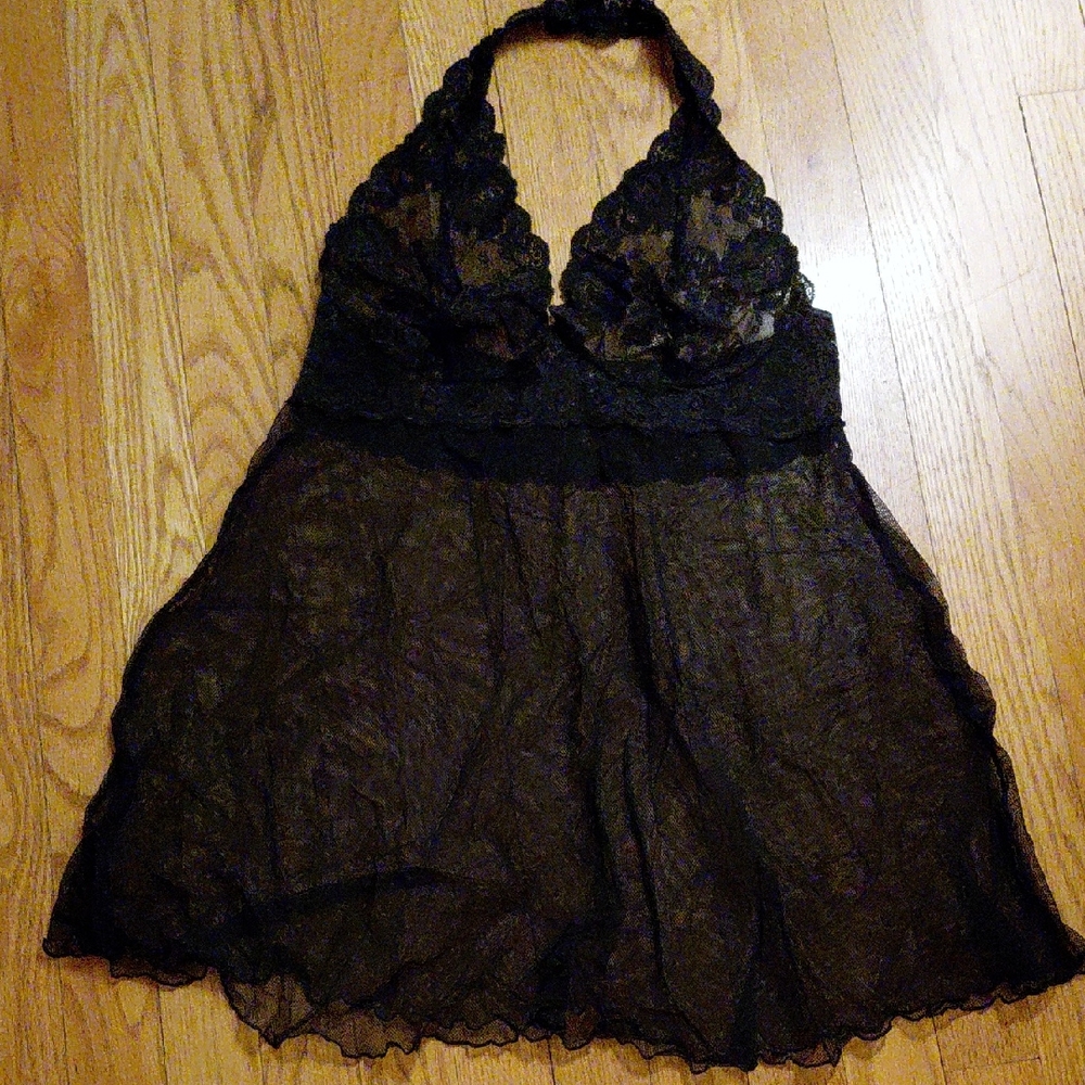 Victoria's Secret Black Lace Halter Chemise